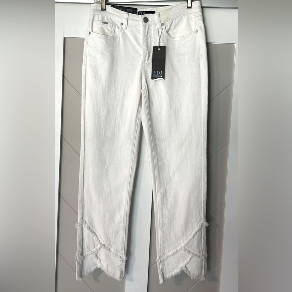 New Womens Ivory Fdj Mid Rise Straight Fringe Ankle Jeans Size 6